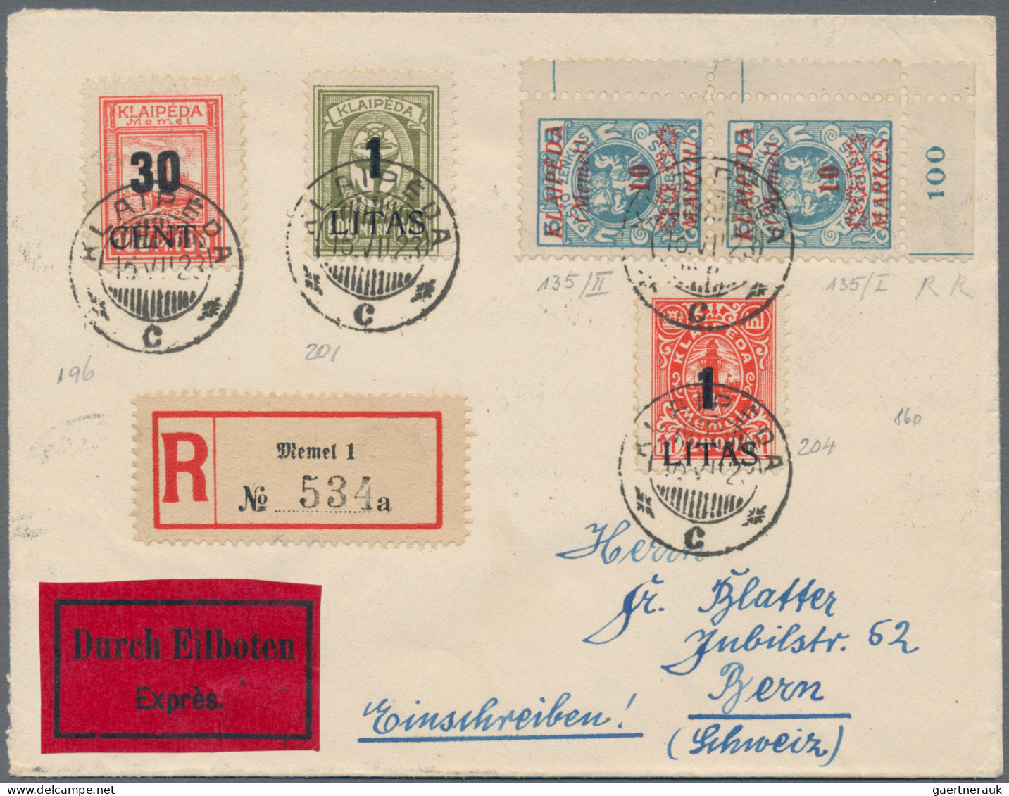 Memel: 1921/1925 (ca): Konvolut Von 143 Belegen Mit Wert-, Luftpost-, Einschreib - Memel (Klaïpeda) 1923