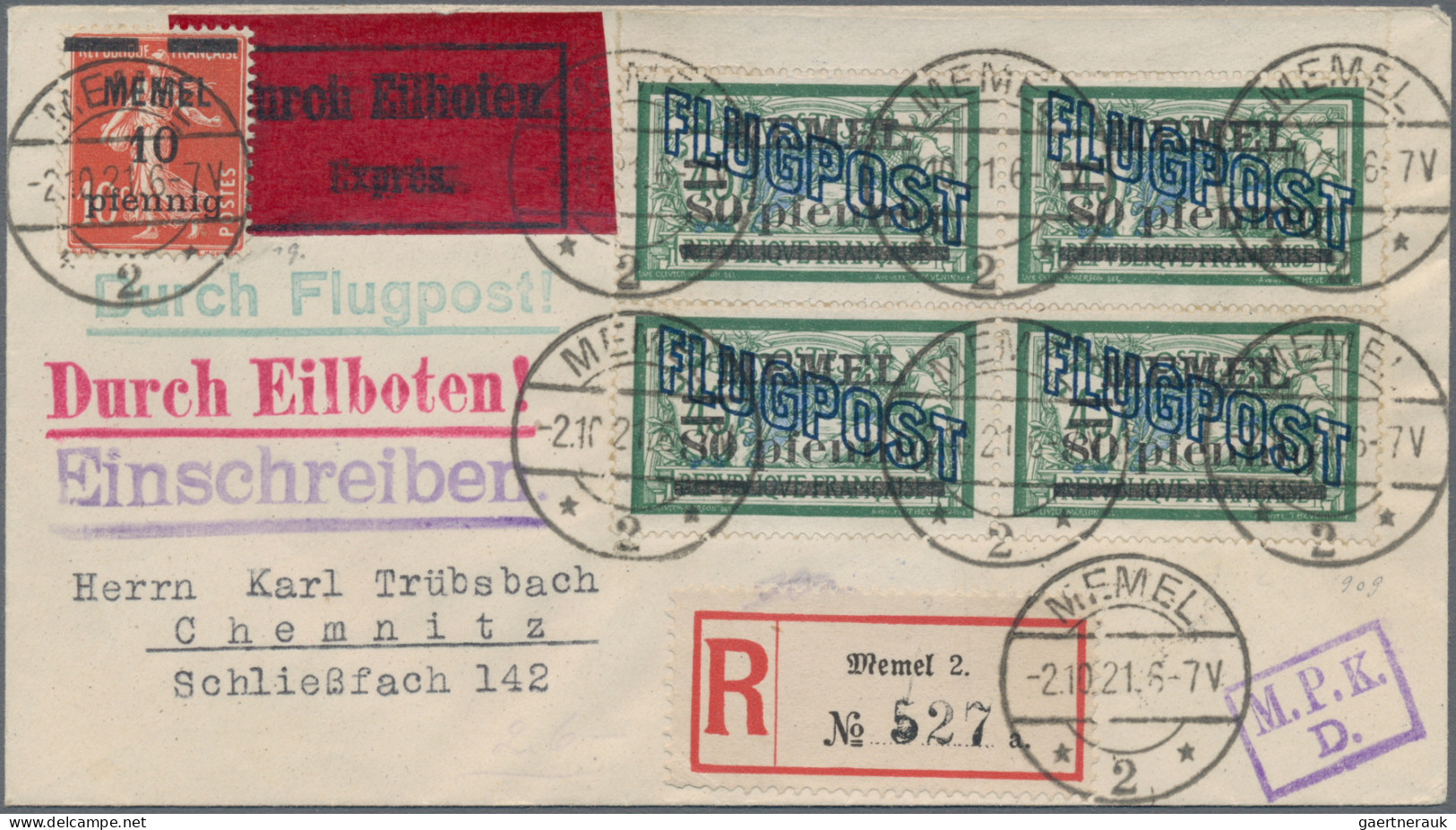 Memel: 1921/1925 (ca): Konvolut Von 143 Belegen Mit Wert-, Luftpost-, Einschreib - Memelgebiet 1923