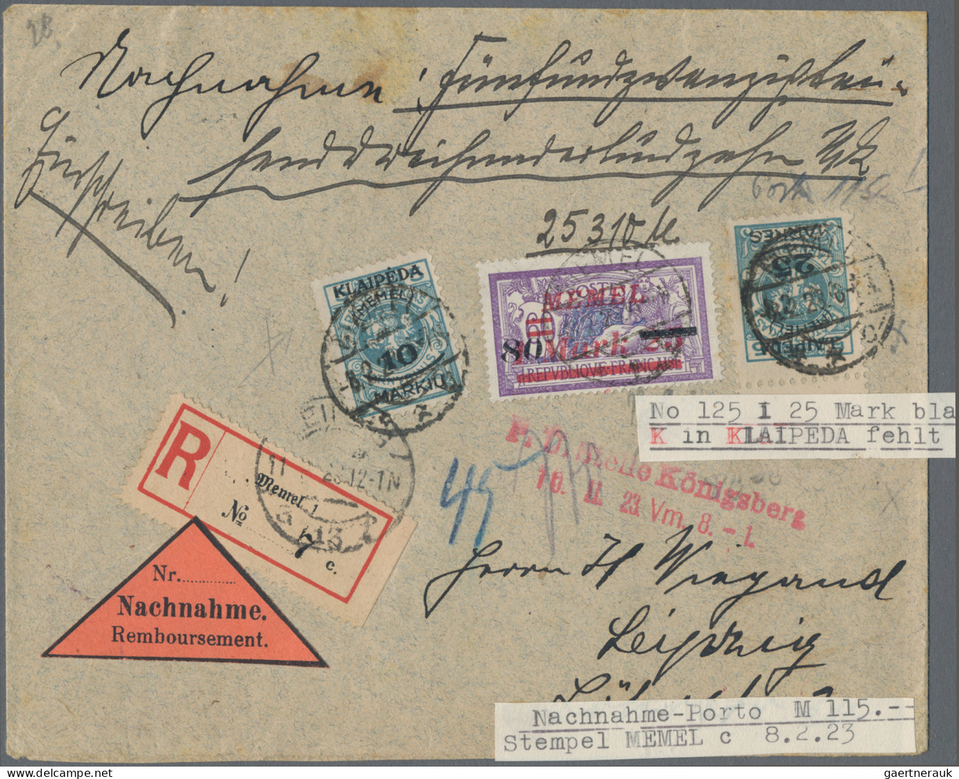 Memel: 1921/1925 (ca): Konvolut Von 143 Belegen Mit Wert-, Luftpost-, Einschreib - Klaipeda 1923