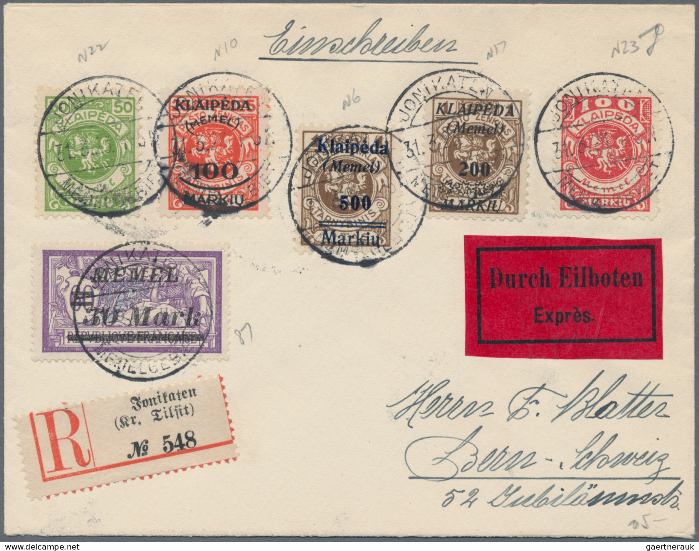 Memel: 1921/1925 (ca): Konvolut von 143 Belegen mit Wert-, Luftpost-, Einschreib