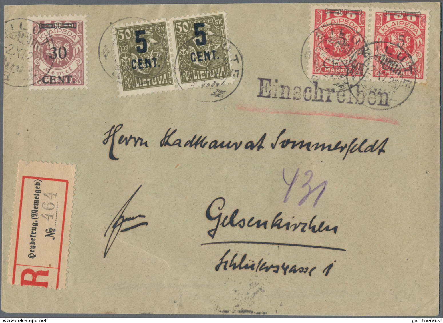 Memel: 1921/1925 (ca): Konvolut von 143 Belegen mit Wert-, Luftpost-, Einschreib