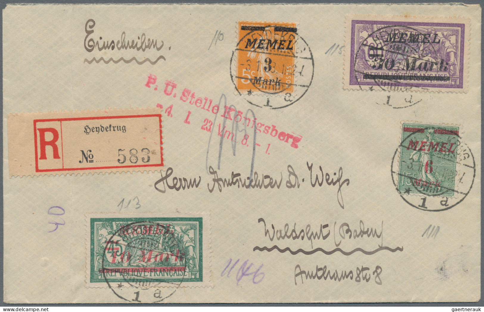 Memel: 1921/1925 (ca): Konvolut von 143 Belegen mit Wert-, Luftpost-, Einschreib