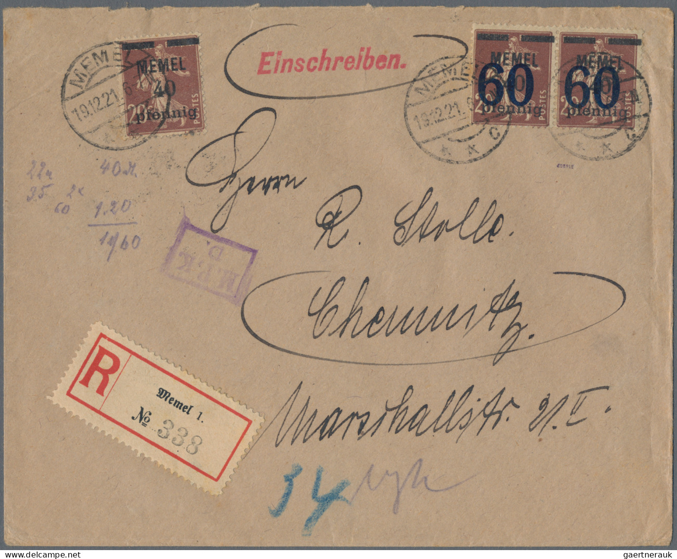 Memel: 1921/1925 (ca): Konvolut von 143 Belegen mit Wert-, Luftpost-, Einschreib