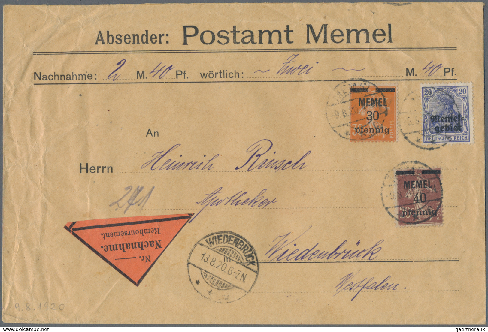 Memel: 1921/1925 (ca): Konvolut von 143 Belegen mit Wert-, Luftpost-, Einschreib