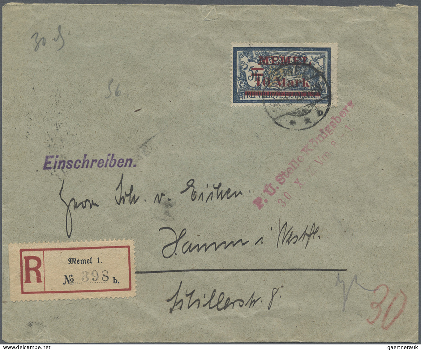 Memel: 1921/1939, Lot Von Neun Belegen, Dabei Sechs Trübsbach-Briefe, MiNr. 32 A - Memel (Klaipeda) 1923