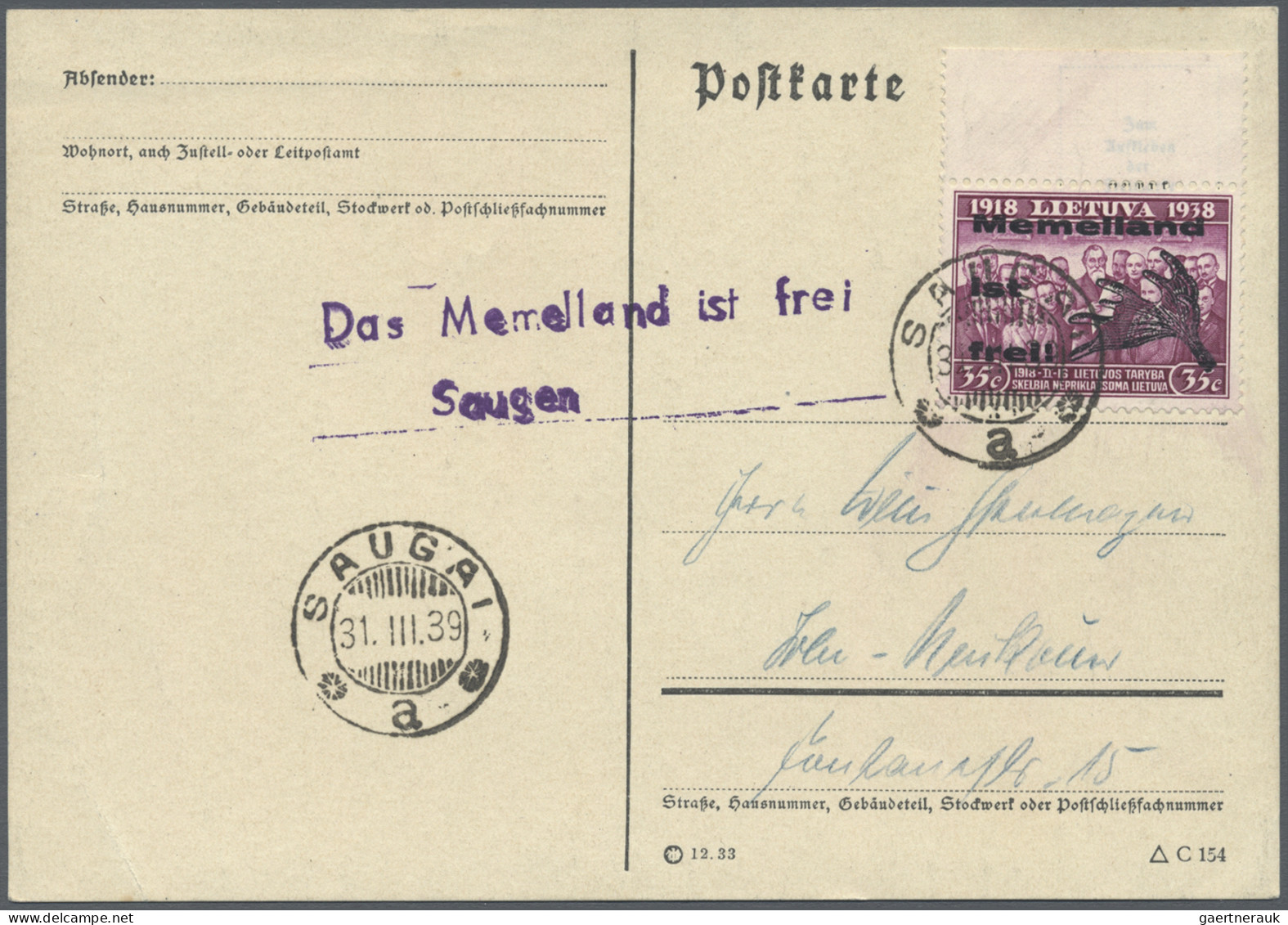 Memel: 1921/1939, Lot von neun Belegen, dabei sechs Trübsbach-Briefe, MiNr. 32 a