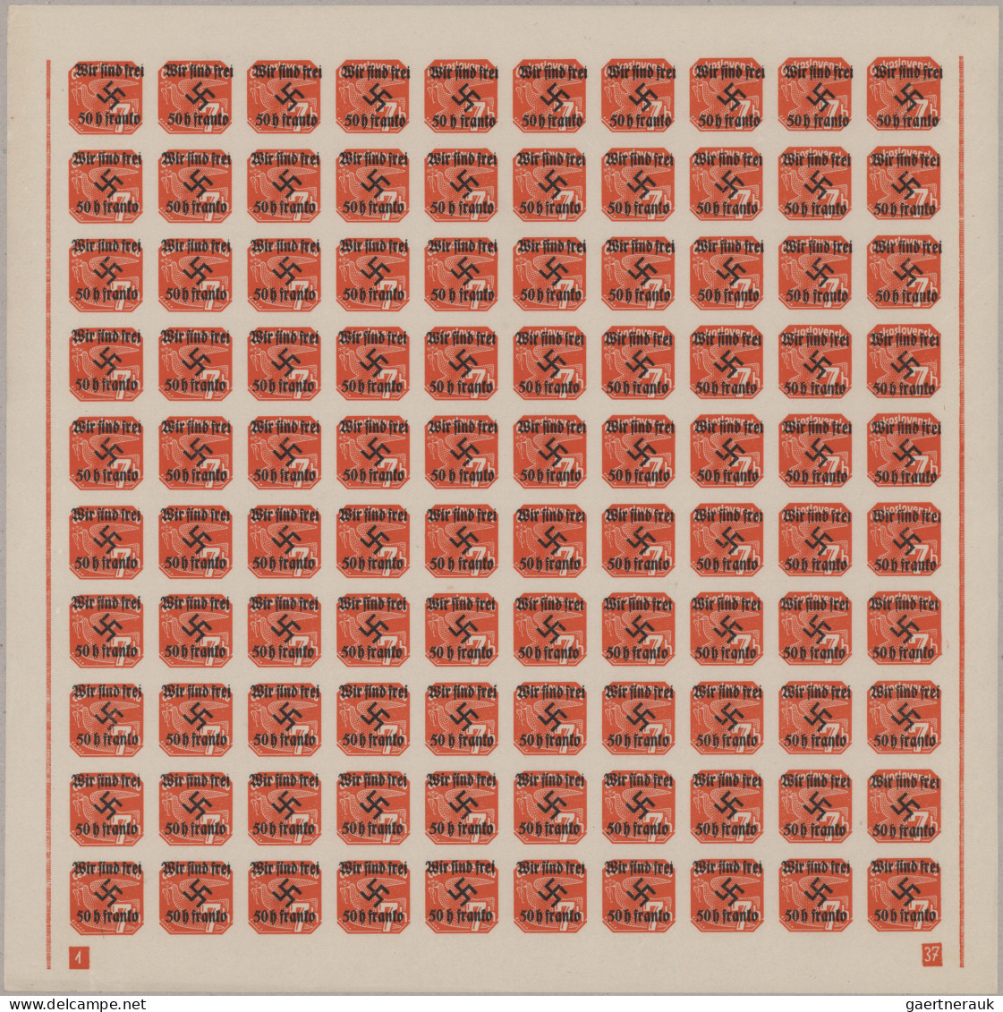 Sudetenland - Rumburg: 1938, 50 H. Auf 7 H. Zeitungsmarke Lebhaftrot Im Komplett - Sudetes