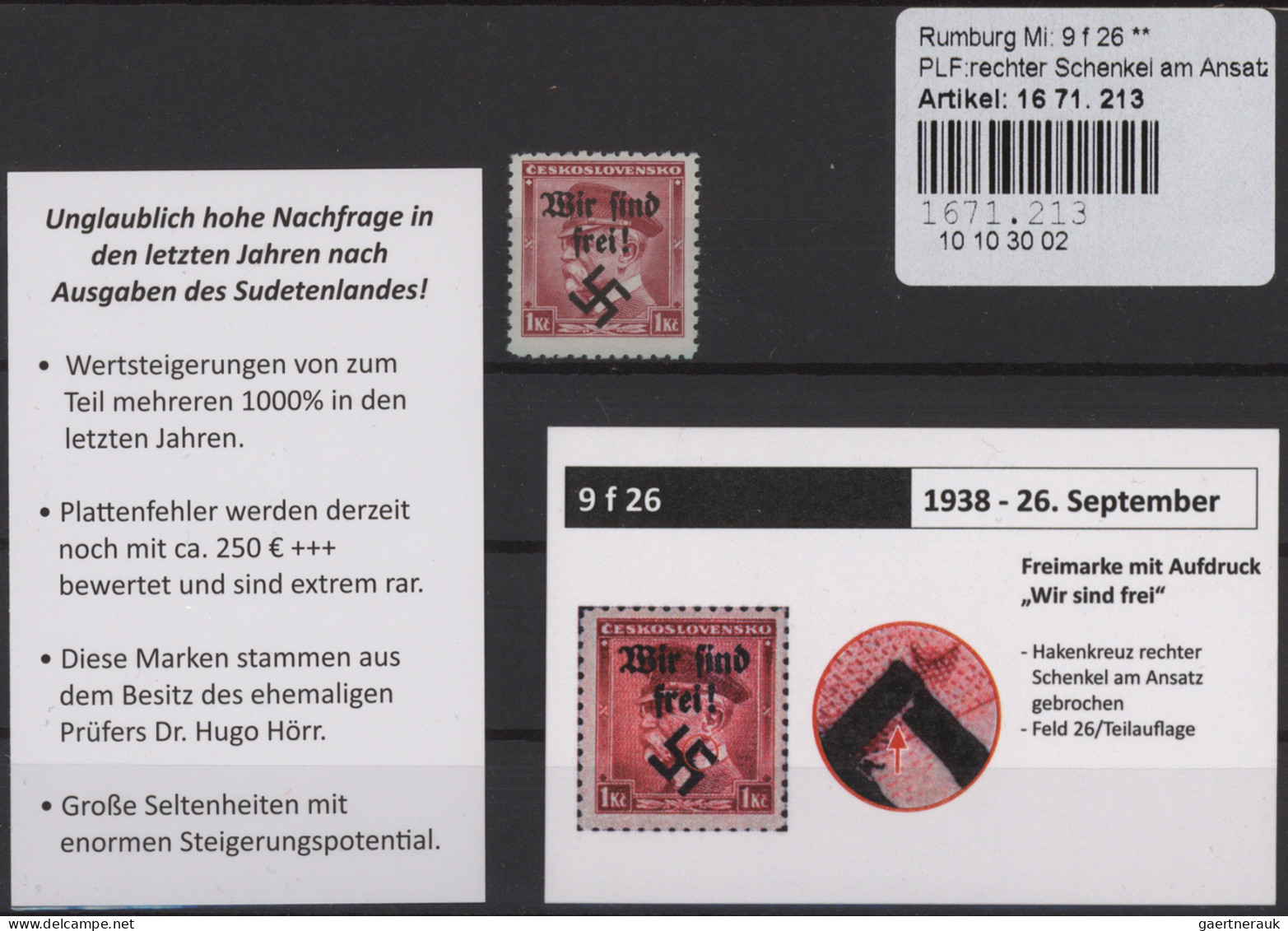Sudetenland - Rumburg: 1938, Freimarken Mit Aufdruck "Wir Sind Frei", Auf 20 H ( - Sudetenland