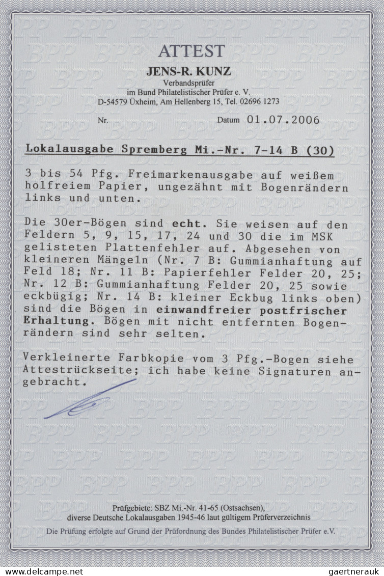 Deutsche Lokalausgaben Ab 1945: SPREMBERG, 1946: Freimarken 3 Pf Bis 54 In Kompl - Andere & Zonder Classificatie