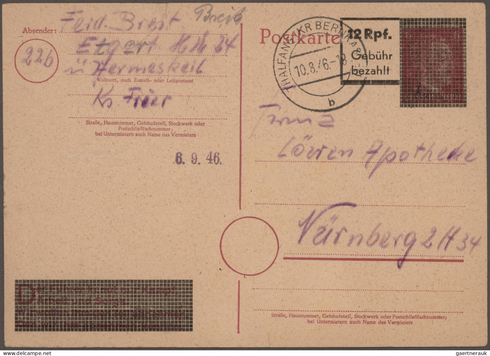 Alliierte Besetzung - Ganzsachen Aufbrauchsausgaben: 1945/1946, Vielseitige Samm - Cartas & Documentos