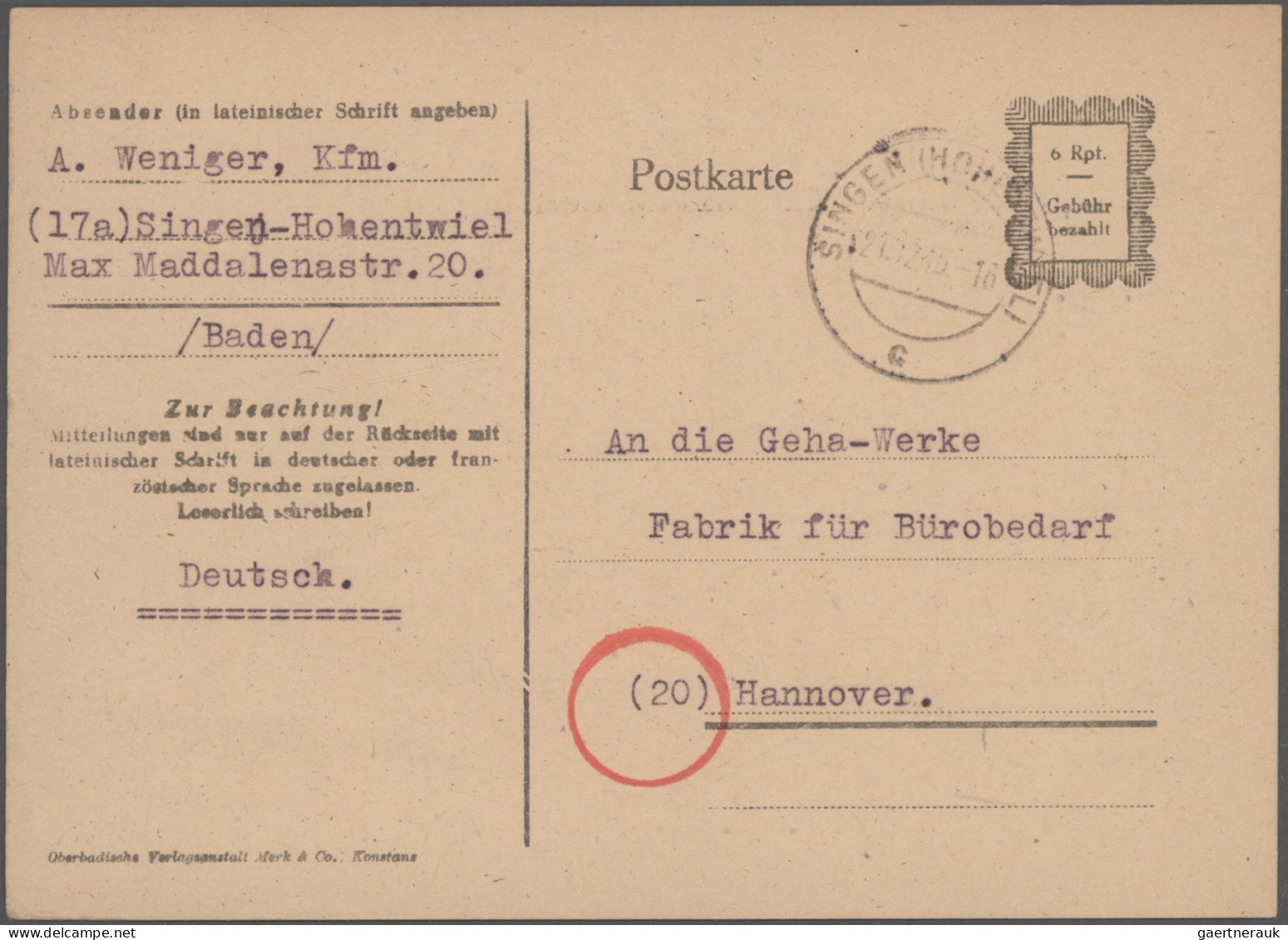 Alliierte Besetzung - Behelfsausgaben: Französische Zone: 1945/1946, Behelfsausg - Otros & Sin Clasificación