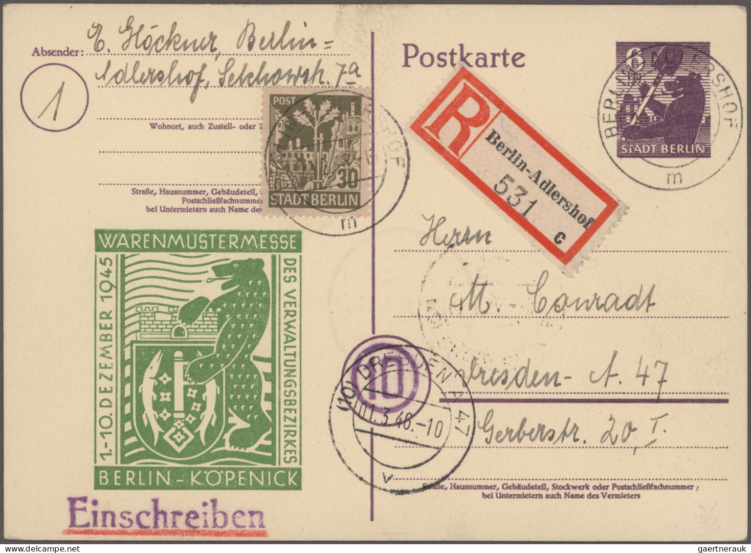 Sowjetische Zone - Ganzsachen: 1945/1946, Bären-Ausgabe, Partie Von Ca. 174 Gebr - Other & Unclassified