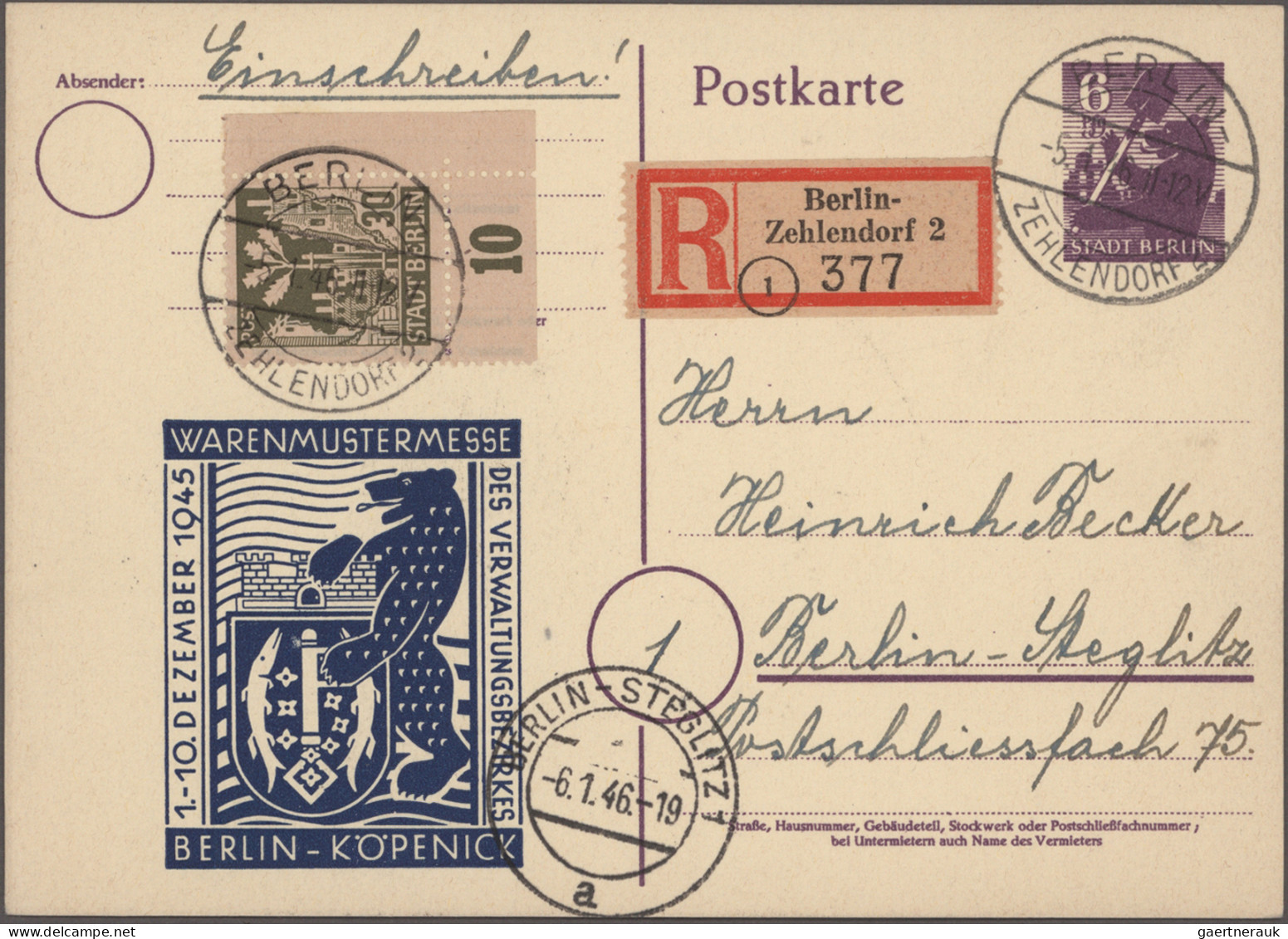 Sowjetische Zone - Ganzsachen: 1945/1946, Bären-Ausgabe, Partie Von Ca. 174 Gebr - Other & Unclassified