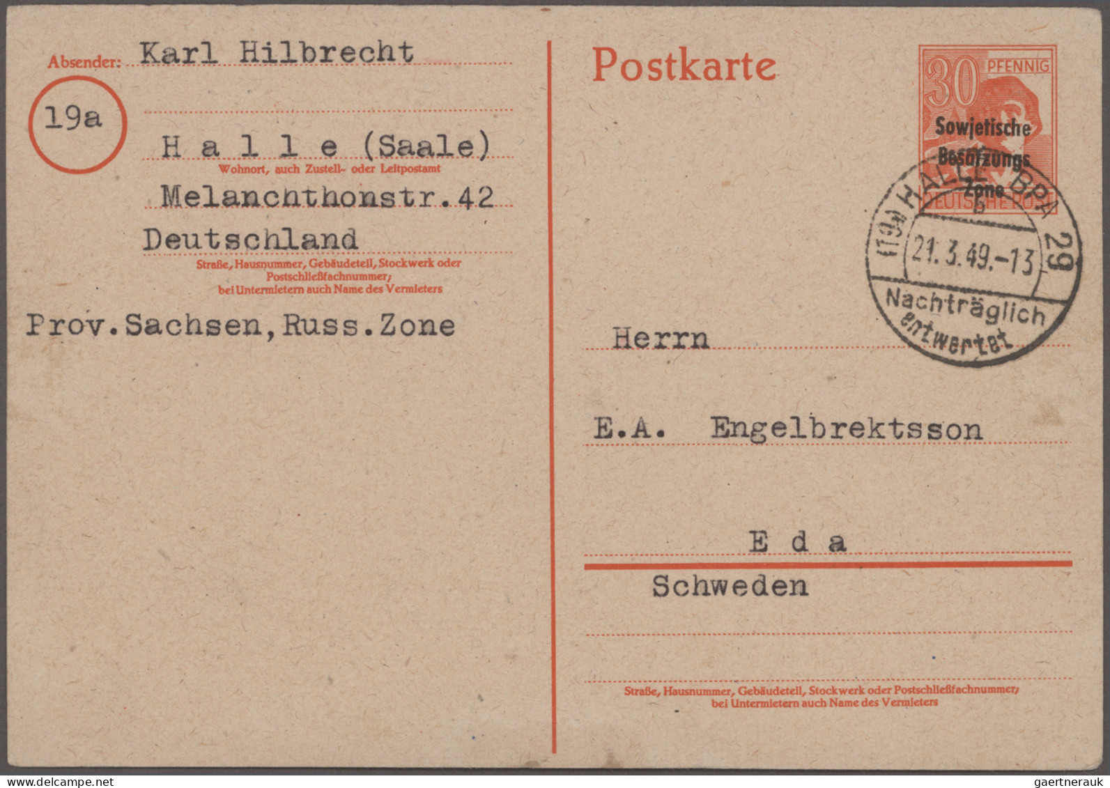 Sowjetische Zone - Ganzsachen: 1948/1953, Partie Von Neun Gebrauchten Ganzsachen - Other & Unclassified