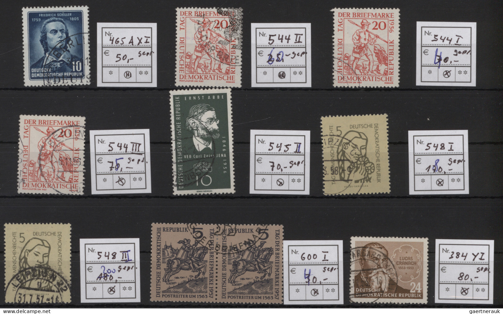 DDR: 1953/1961, Partie Von 17 Gestempelten Marken Und Einem Block Mit Plattenfeh - Collections