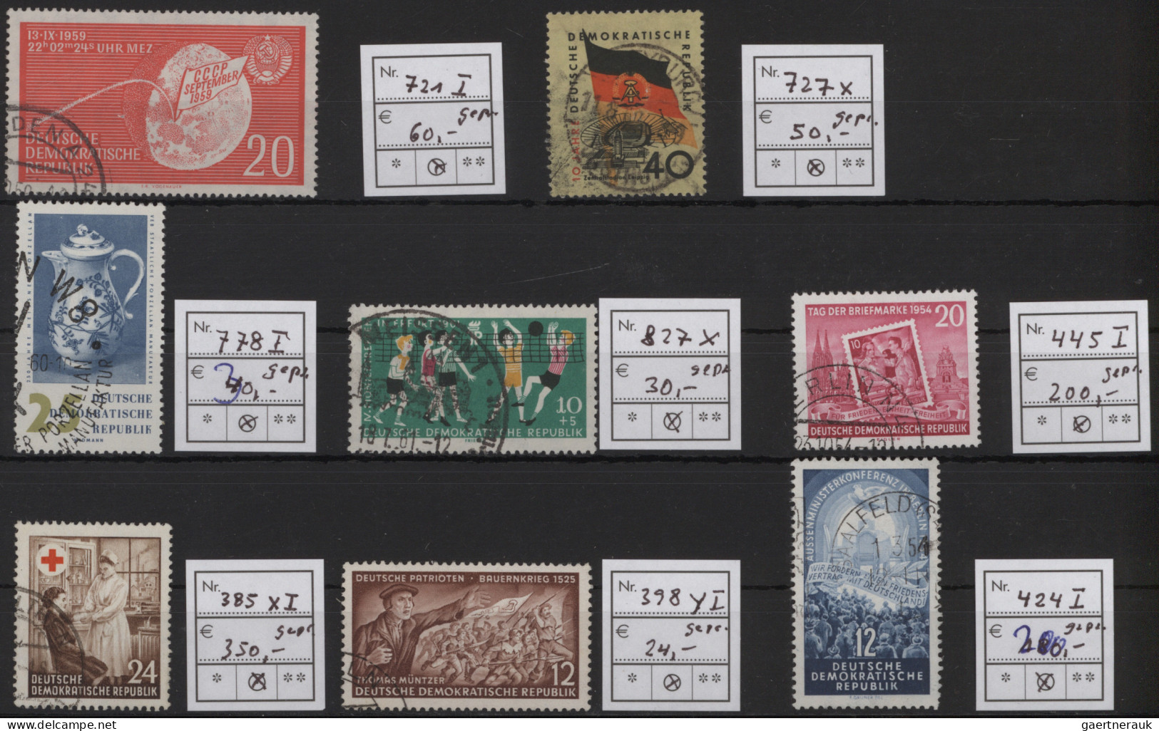 DDR: 1953/1961, Partie Von 17 Gestempelten Marken Und Einem Block Mit Plattenfeh - Collections