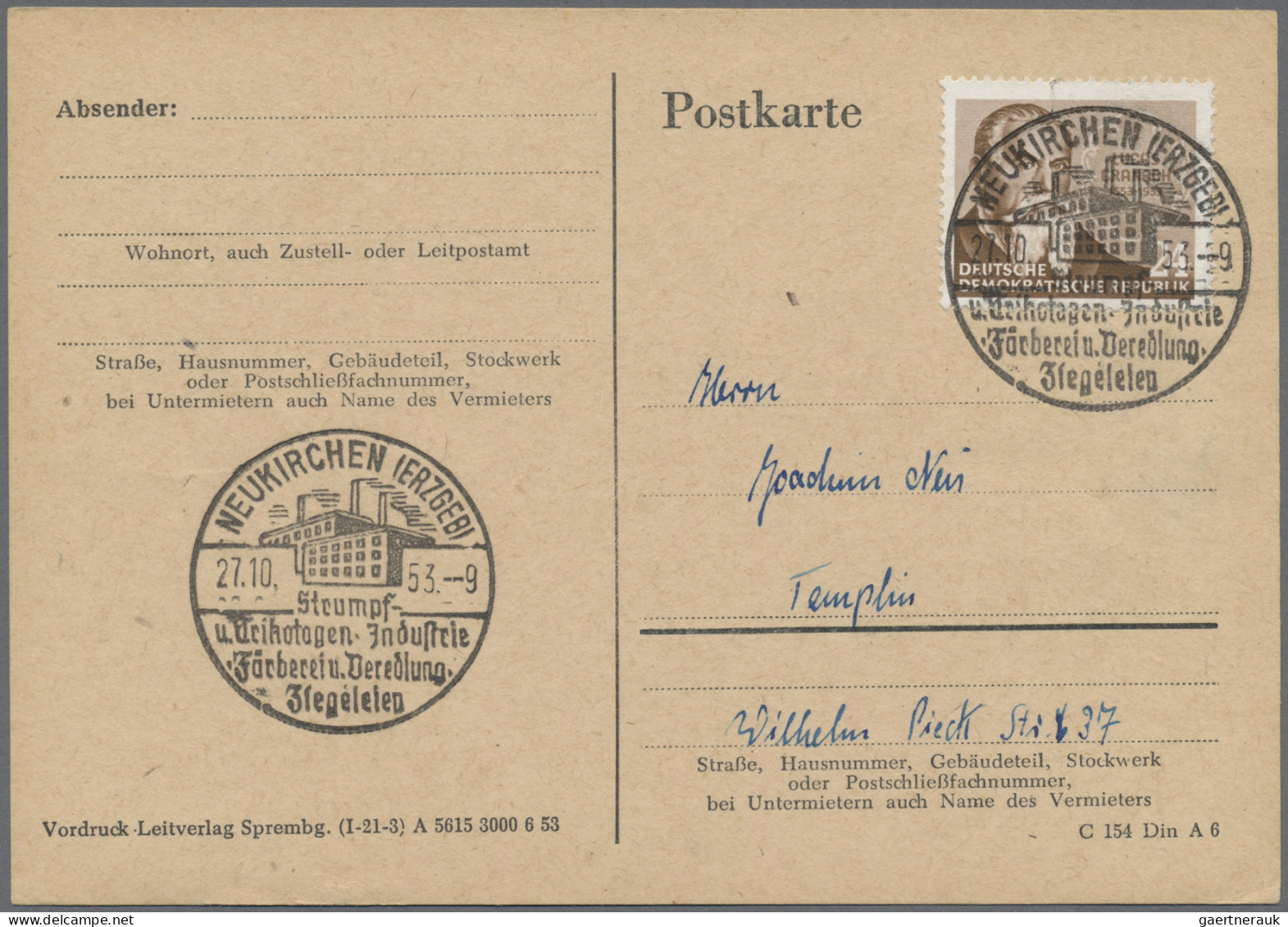 DDR: 1953/1965, Eindeutiger Schwerpunkt Bis 1955, Partie Von Ca. 196 Blanko-Kart - Colecciones