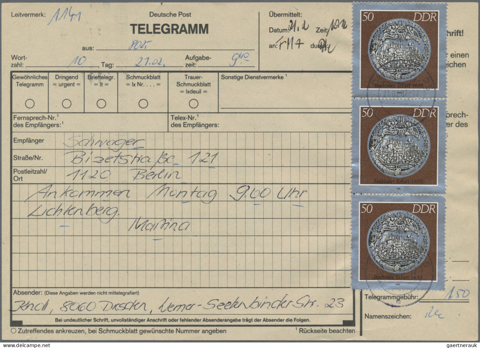 DDR: 1985/1987, Partie Von 31 Frankierten Telegrammen (Dauerserie Und Sondermark - Sammlungen