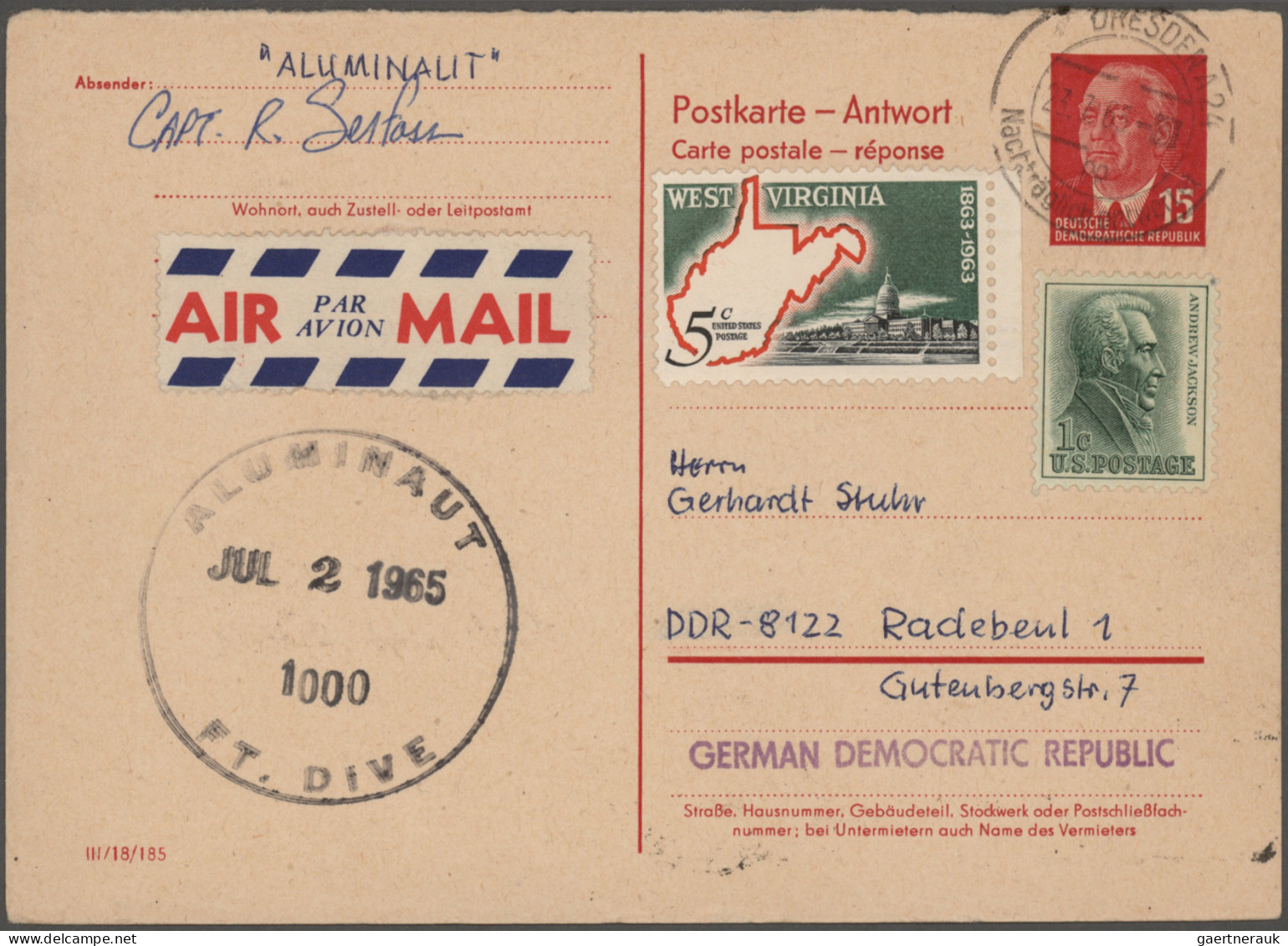 DDR - Ganzsachen: 1963/1971, Partie Von Acht Gebrauchten Antwortkarten 15 Pfg. P - Other & Unclassified