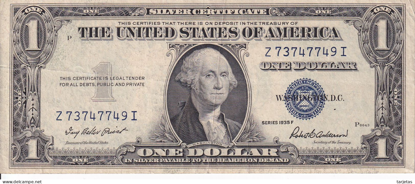 BILLETE DE ESTADOS UNIDOS DE 1 DOLLAR DEL AÑO 1935 LETRA F WASHINGTON  (BANK NOTE) - Silver Certificates (1928-1957)