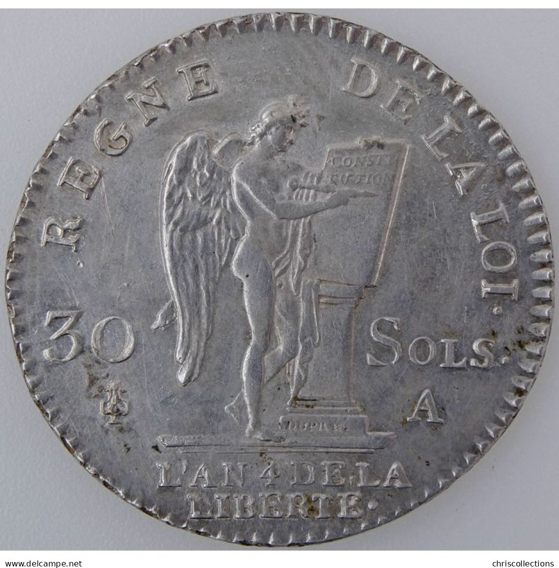 Monnaie De La Révolution, Constitution, 30 Sols 1792 A, KM# 606.1, TTB/SUP - 1791-1792 Franse Grondwet