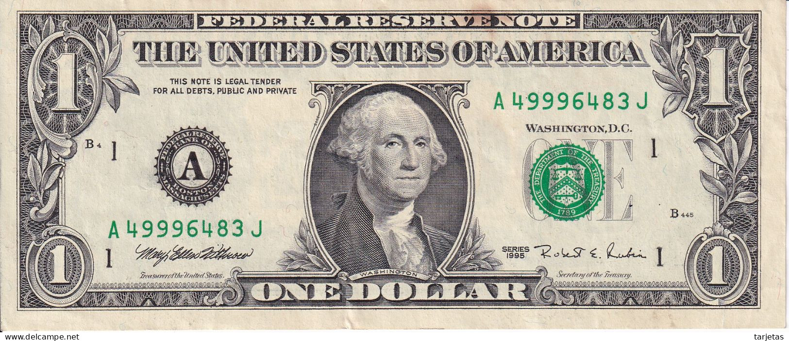 BILLETE DE ESTADOS UNIDOS DE 1 DOLLAR DEL AÑO 1995  LETRA A - BOSTON (BANKNOTE) - Billets De La Federal Reserve (1928-...)