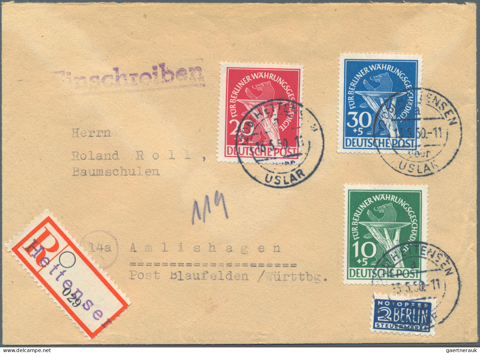 Berlin: 1949, Währungsgeschädigte, Partie Mit Oberrand-Satz Ideal Gestempelt "BE - Covers & Documents