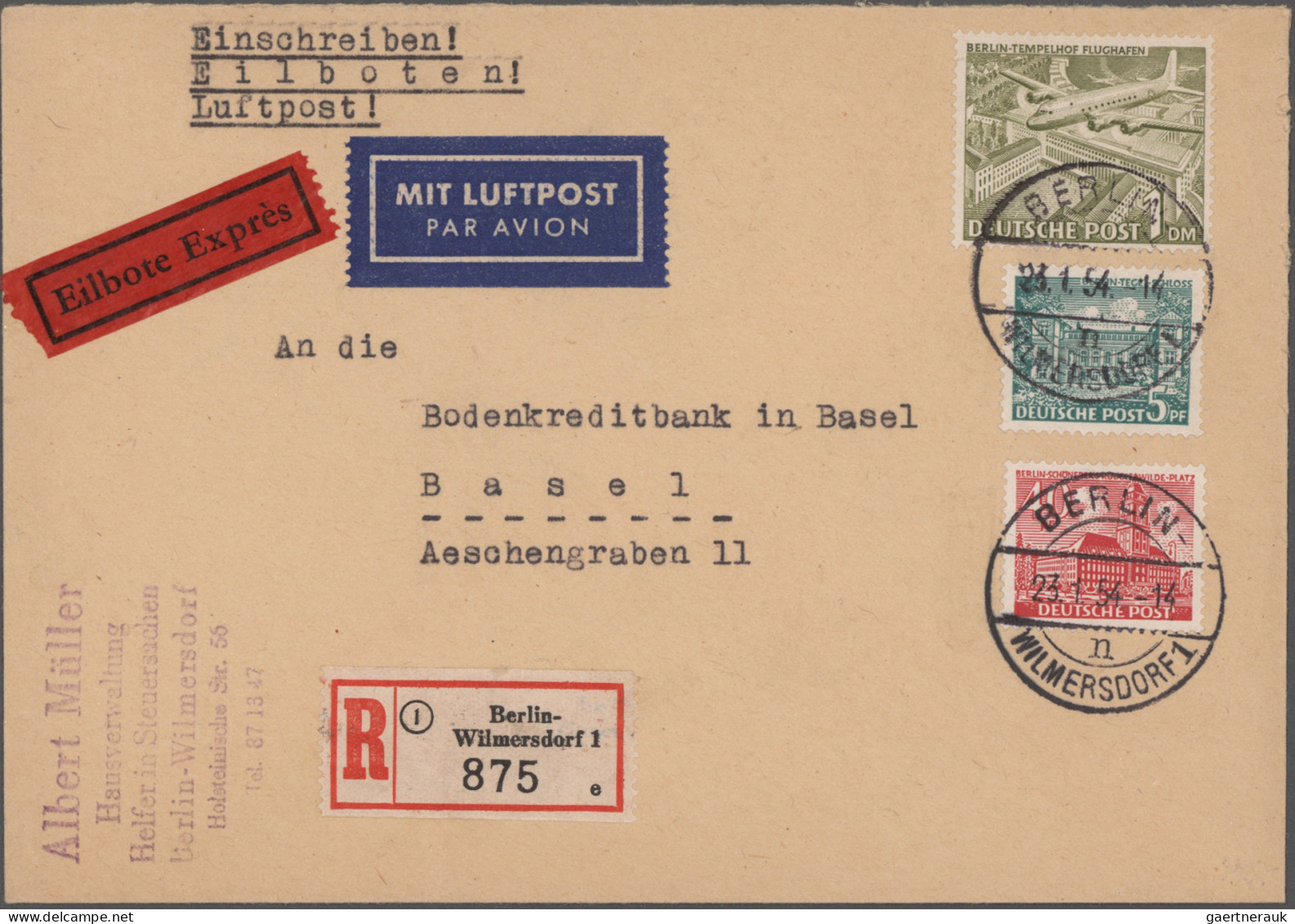 Berlin: 1949/1961, Bauten Und Stadtbilder, Partie Von Sieben Bedarfsbelegen, Dab - Briefe U. Dokumente