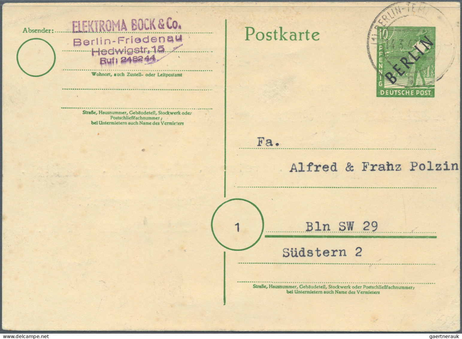 Berlin - Ganzsachen: 1949, Aufdrucke, Vier Bedarfsgebrauchte Karten Mit Text: P1 - Other & Unclassified