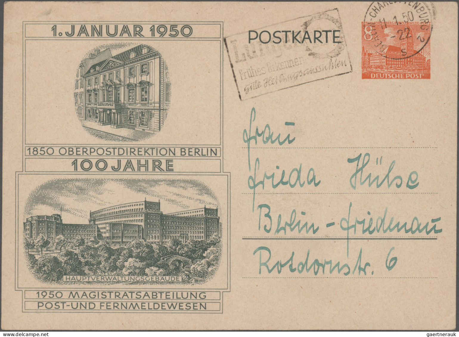 Berlin - Ganzsachen: 1949/1954, Bauten, Partie Von Elf Portogerecht Bedarfsgebra - Sonstige & Ohne Zuordnung