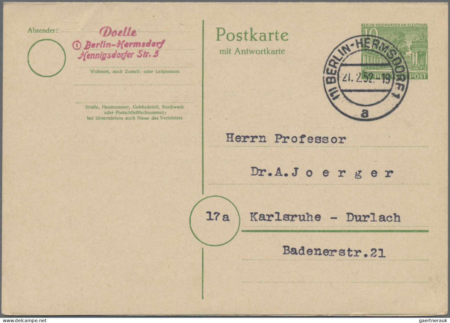 Berlin - Ganzsachen: 1949/1958, Partie Von Fünf Gebrauchten Ganzsachenkarten: P3 - Sonstige & Ohne Zuordnung