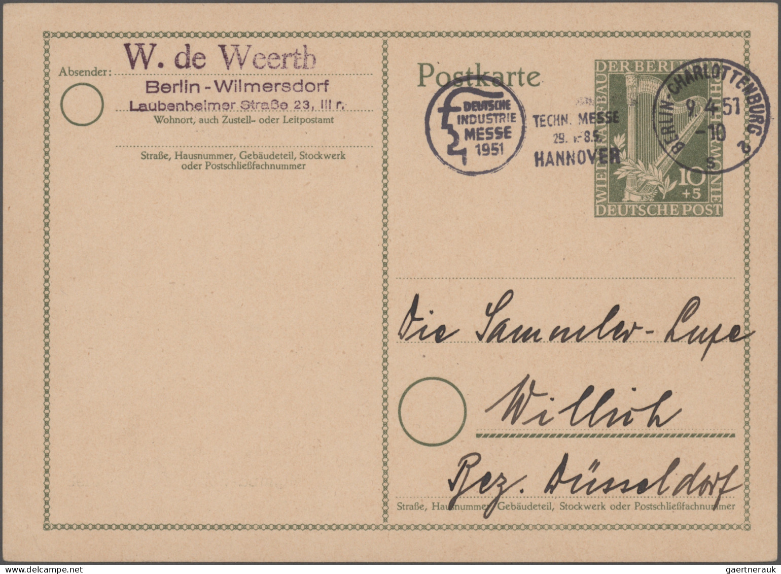 Berlin - Ganzsachen: 1950/1953, Sonder-Ganzsachenkarten, Partie Von Sechs Versch - Sonstige & Ohne Zuordnung