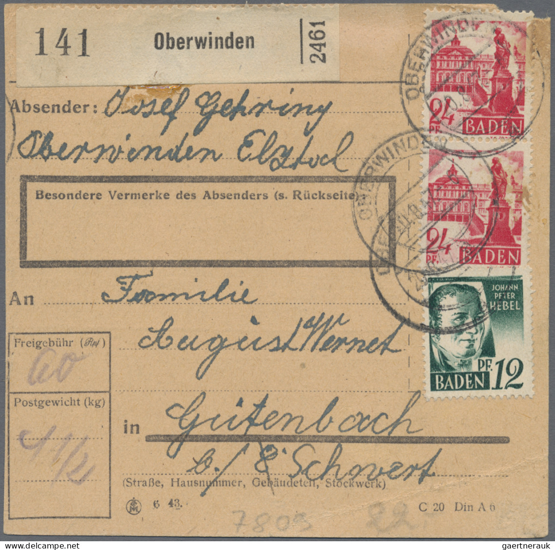 Französische Zone - Baden: 1946/1949 (ca.), Interessenate Belegesammlung Mit Rei - Sonstige & Ohne Zuordnung