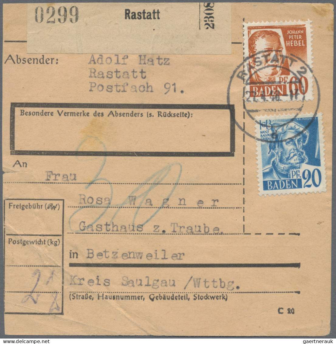 Französische Zone - Baden: 1946/1949 (ca.), Interessenate Belegesammlung Mit Rei - Sonstige & Ohne Zuordnung