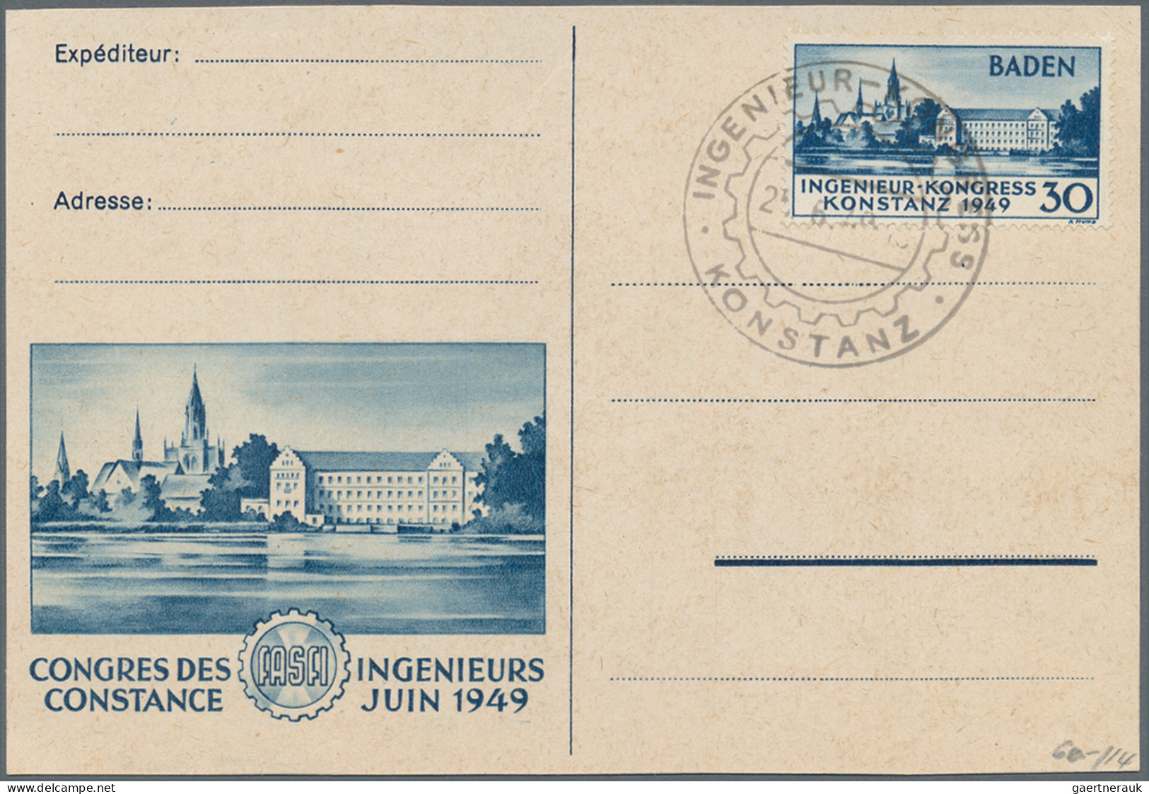 Französische Zone - Baden: 1949, Konstanz I, Spezialpartie mit 15 philatelistisc