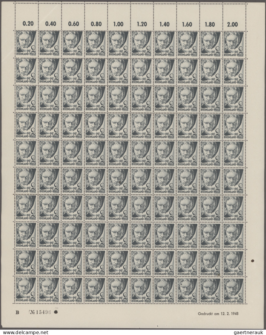 Französische Zone - Rheinland Pfalz: 1947/1948, Partie Von Kompletten Bogen Sowi - Other & Unclassified