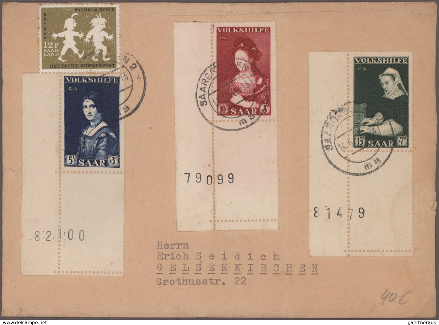 Saarland und OPD Saarbrücken: 1950/1959 Posten von etwa 600 Briefen, Postkarten,