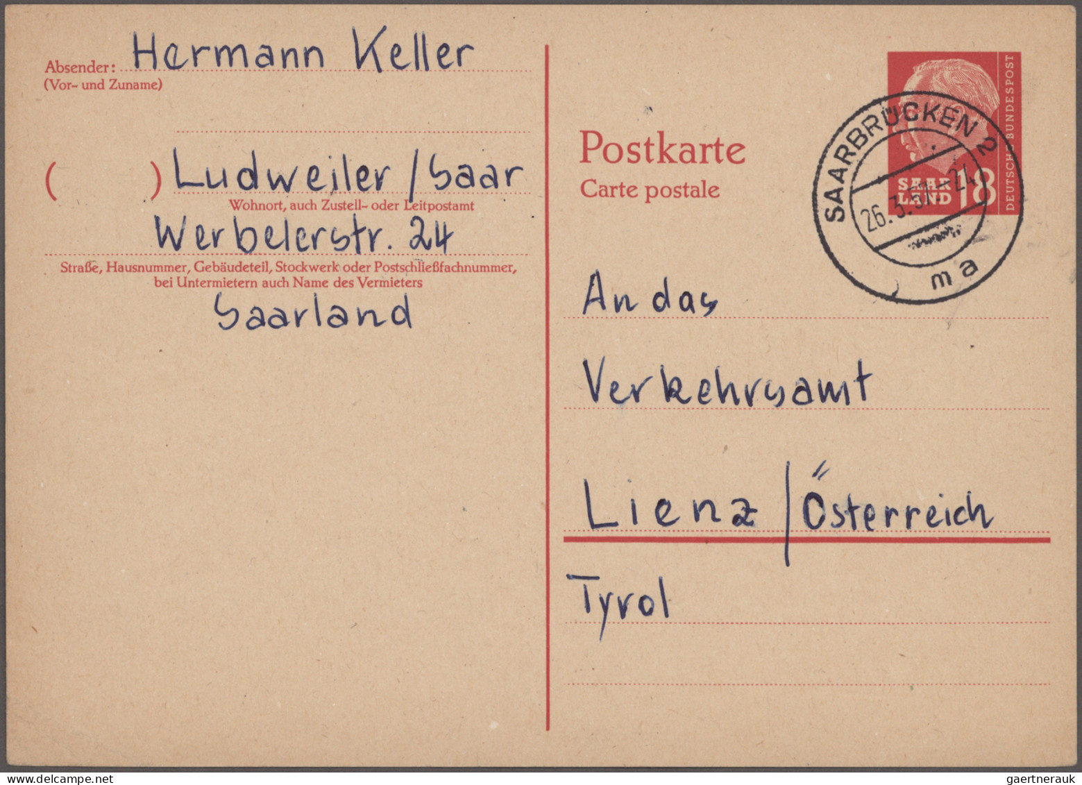 Saarland (1947/56) - Ganzsachen: 1949-1957 Kleine Sammlung Von 47 Ganzsachenkart - Sonstige & Ohne Zuordnung