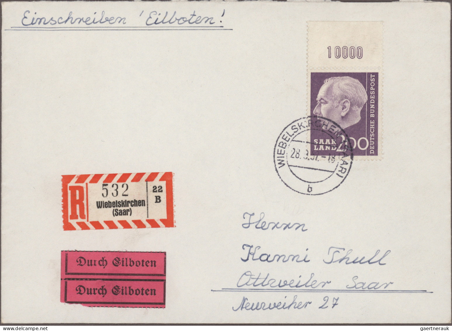 Saarland (1957/59) - OPD Saarbrücken: 1957/1959 Mehr Als 600 Briefe, Postkarten, - Lettres & Documents