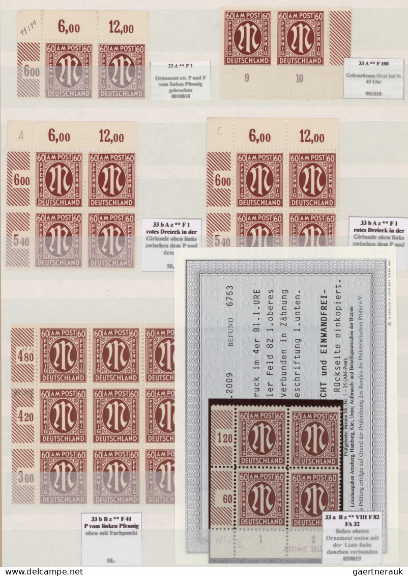 Bizone: 1945/1946, AM-Post Deutscher Druck, fast nur postfrische spezialisierte