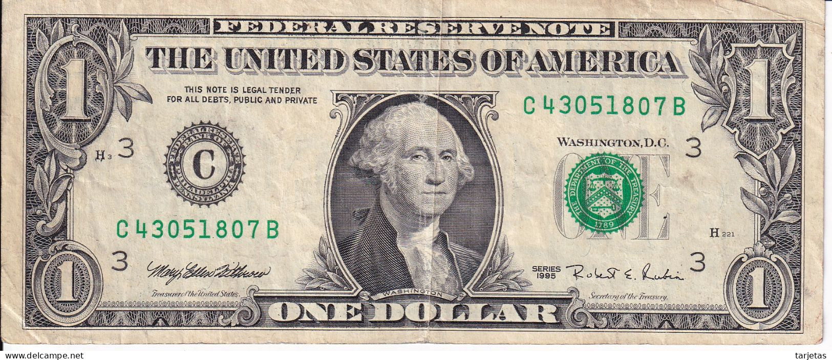 BILLETE DE ESTADOS UNIDOS DE 1 DOLLAR DEL AÑO 1995  LETRA C - PHILADELPHIA (BANKNOTE) - Biljetten Van De  Federal Reserve (1928-...)