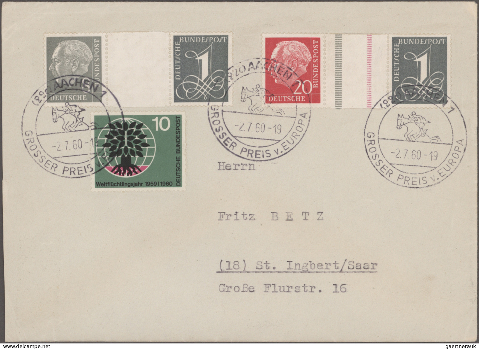 Bundesrepublik - Zusammendrucke: 1956/1964, Heuss, Saubere Partie Von Fünf Brief - Se-Tenant