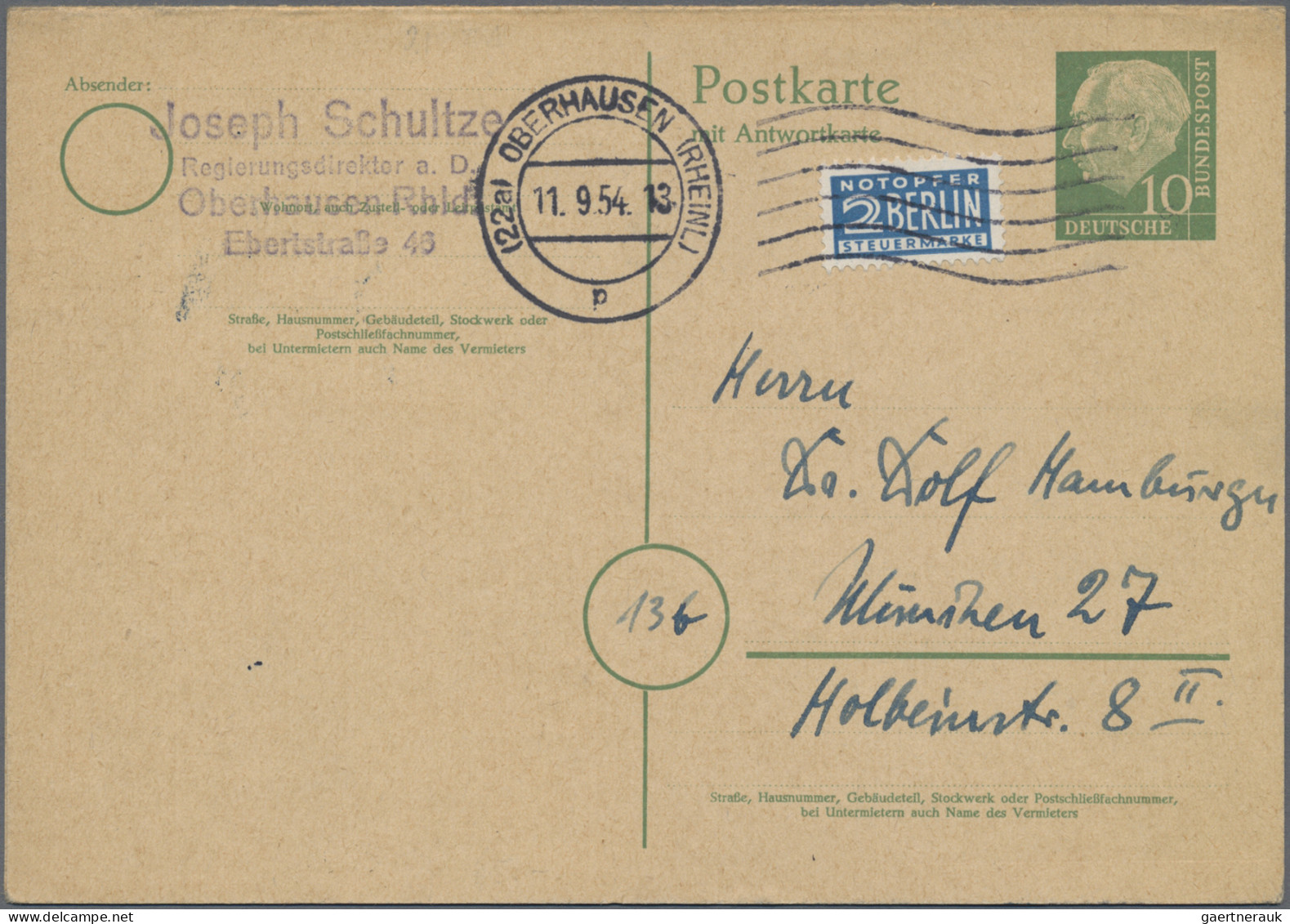 Bundesrepublik - Ganzsachen: 1954/1963, HEUSS-GANZSACHEN, Saubere Sammlung Von C - Other & Unclassified