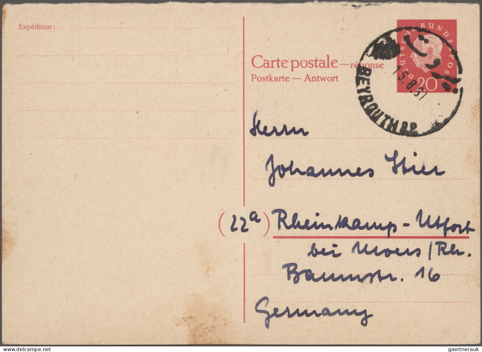 Bundesrepublik - Ganzsachen: 1959/1960, Heuss Medaillon, Vier Bedarfsgebrauchte - Autres & Non Classés