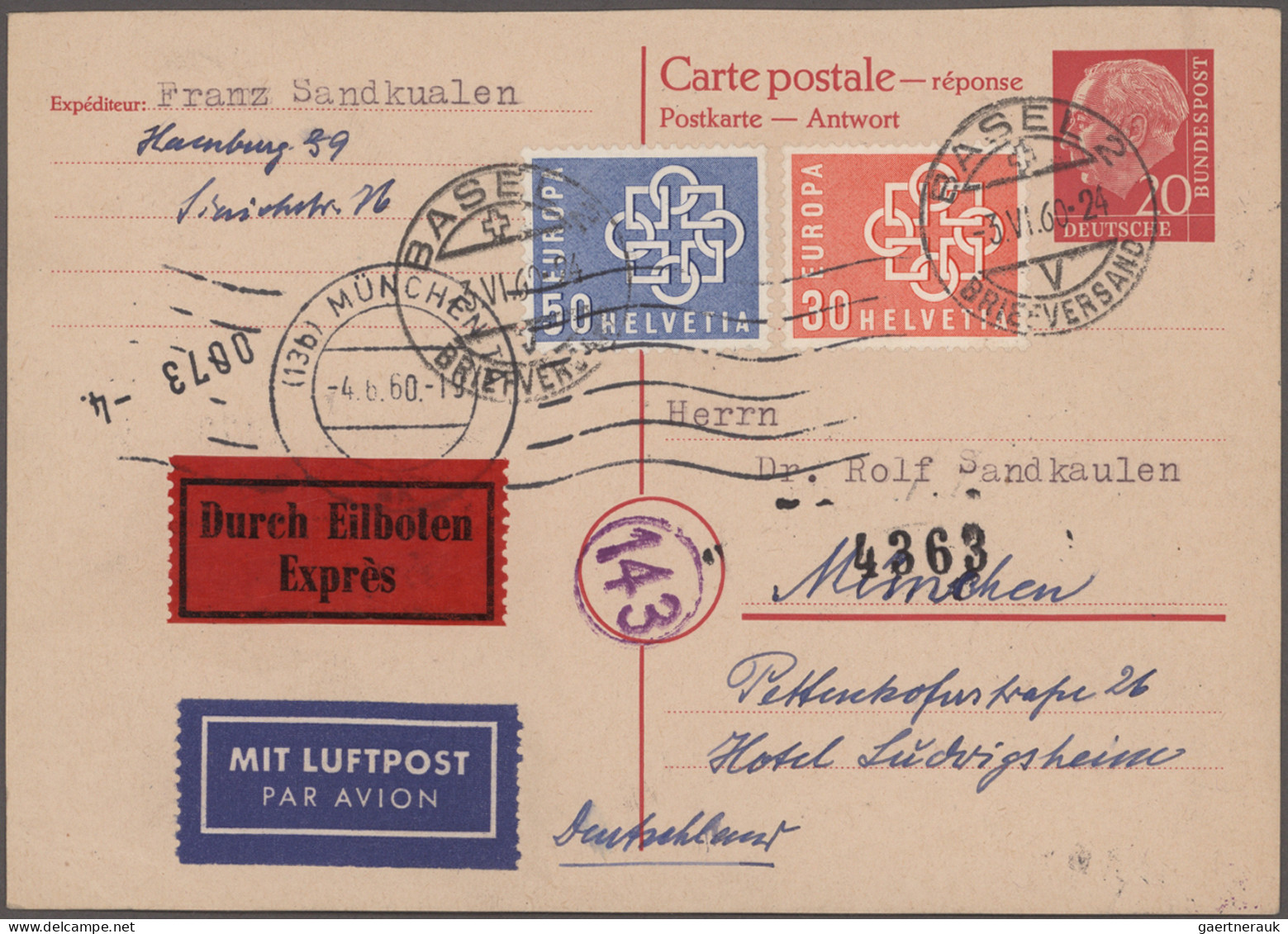 Bundesrepublik - Ganzsachen: 1960/1965, Antwortkarte 20 Pfg. Heuss, Drei Gebrauc - Other & Unclassified