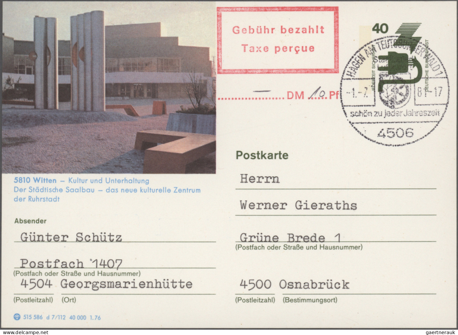 Bundesrepublik - Ganzsachen: 1971/1990, Spezial-Sammlungspartie Von 19 Provisori - Other & Unclassified