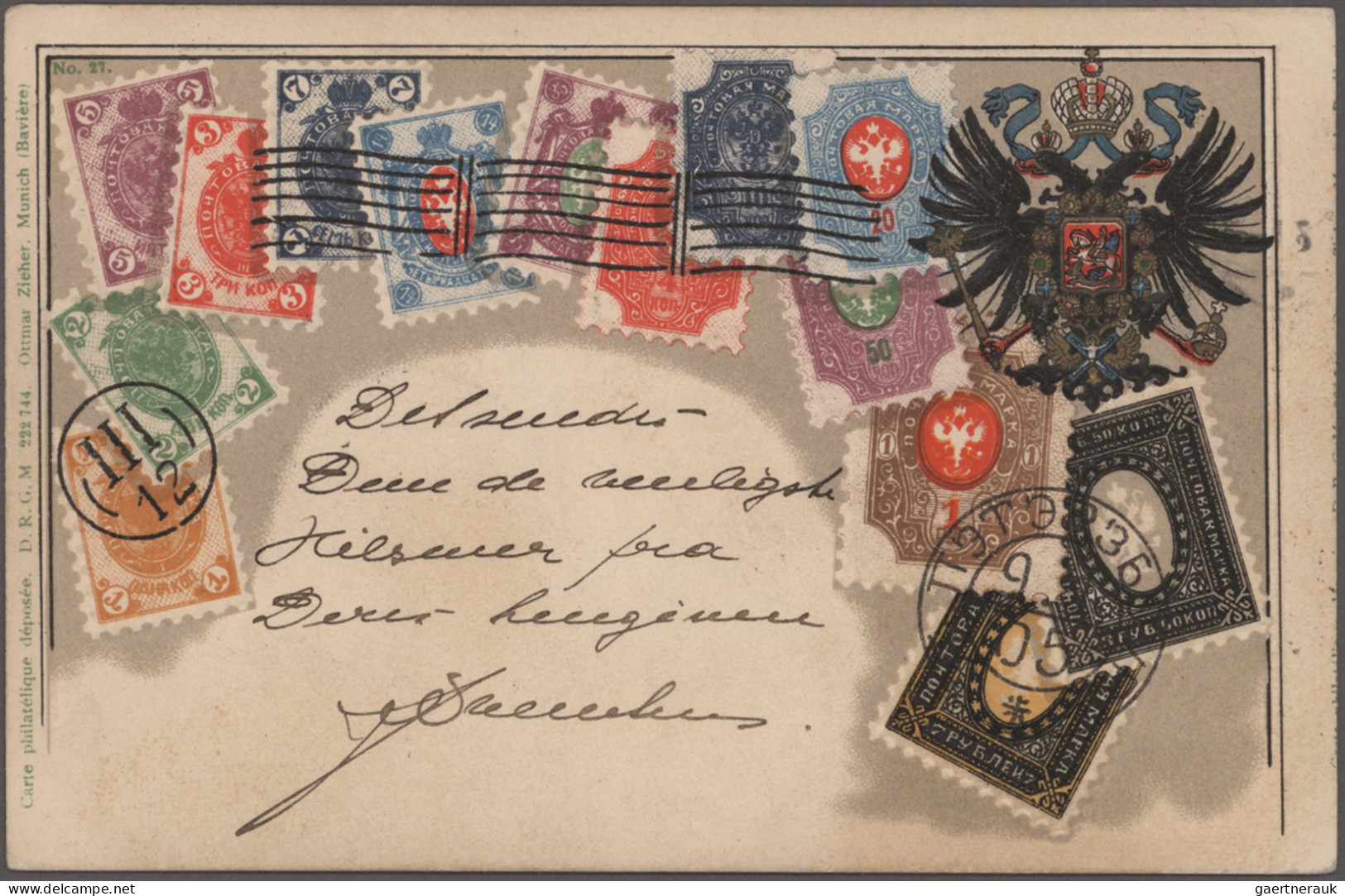 Ansichtskarten: Motive: "Briefmarken Auf Ansichtskarten": Sammlung Von Rund 70 A - Sonstige & Ohne Zuordnung