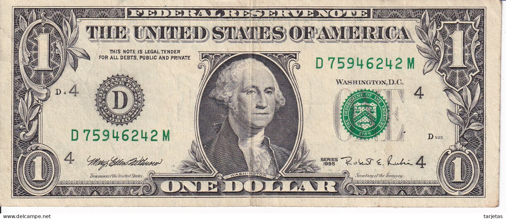 BILLETE DE ESTADOS UNIDOS DE 1 DOLLAR DEL AÑO 1995 LETRA D CLEVELAND  (BANK NOTE) - Federal Reserve Notes (1928-...)