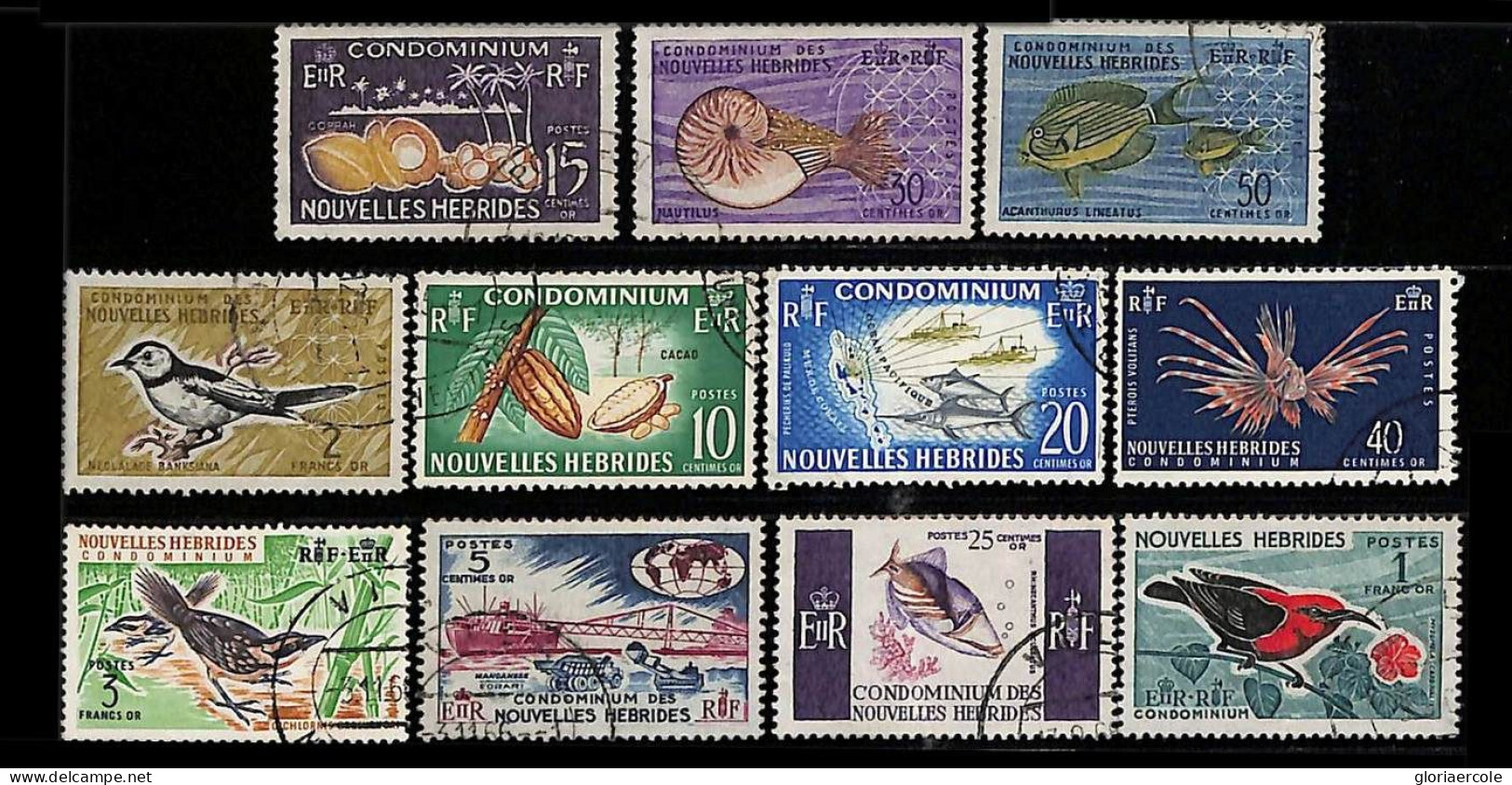 ZA0066a - New Hebrides - Lot Of USED STAMPS -  BIRDS Flowers FISH Shells FISHING - Oblitérés