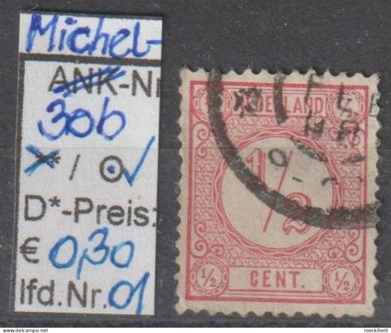 1894 - NIEDERLANDE - FM/DM "Ziffern Im Kreis" 1/2 C Hellkarmin -  O Gestempelt - S. Scan (30bo 01-02 Nl) - Used Stamps